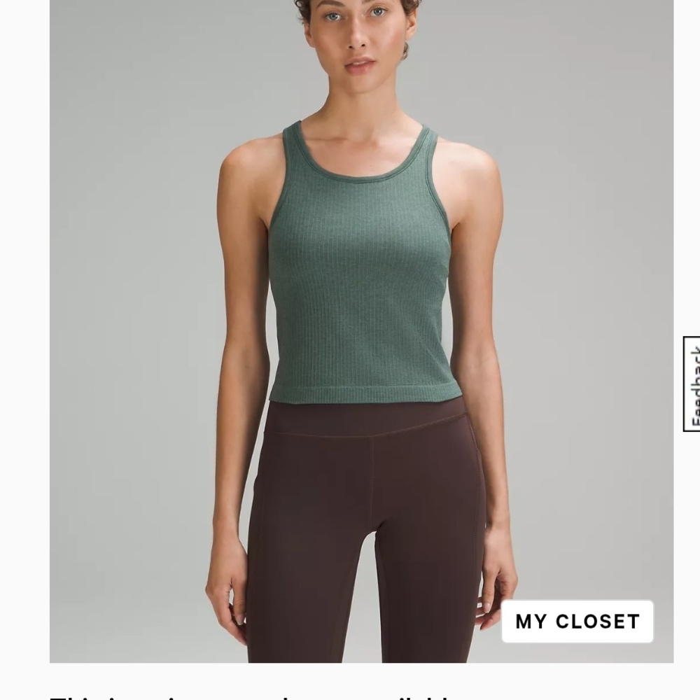 Lululemon Ebb To Street Cropped Racerback Green / Dark Forest Sz 10